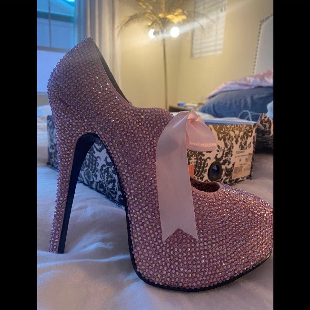 Pink rhinestone Bordello Pleasers pumps